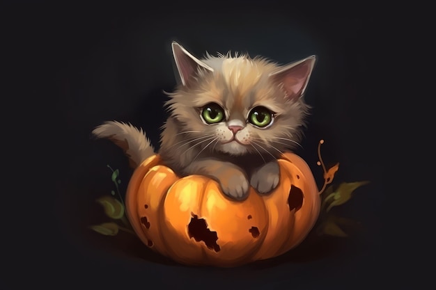 Chat citrouille art Halloween Accueil feuille Générer Ai