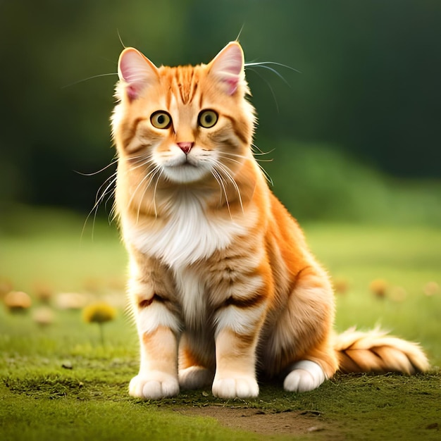 Un chat avec un collier noir et blanc est assis sur un champ vert.