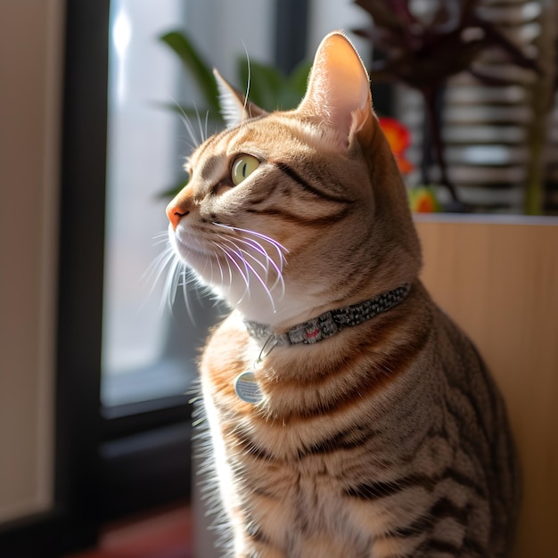 Un chat avec un collier qui dit "chat" dessus.