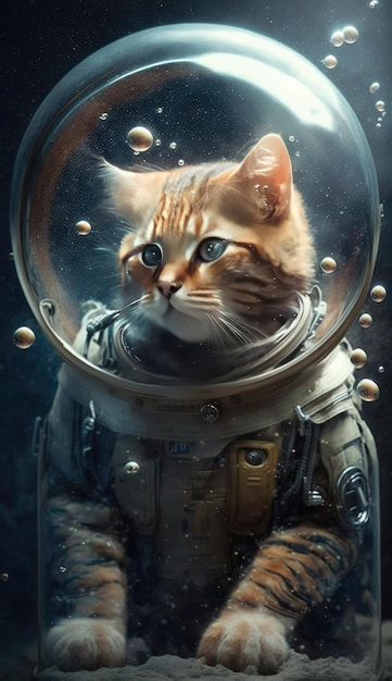 Un chat en combinaison spatiale
