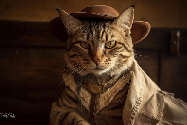 Chat comme un cow-boy du Far West