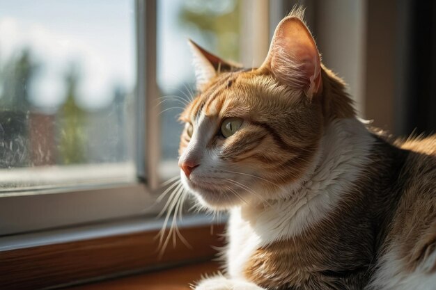 Un chat content allongé dans une fenêtre ensoleillée