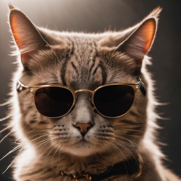 Un chat cool berçant des lunettes de soleil sur un fond sombre