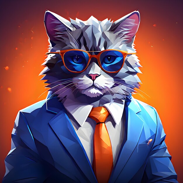 Le chat cool portant des vêtements de costume et des lunettes moderne génératif Ai