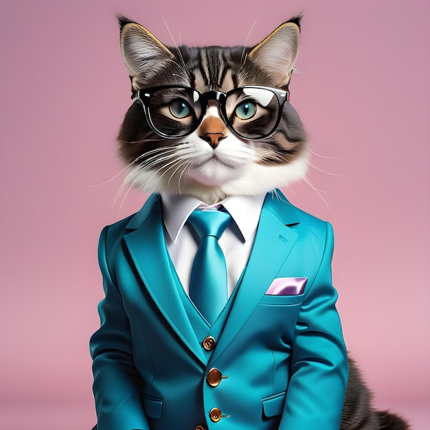 Le chat cool portant des vêtements de costume et des lunettes moderne génératif Ai