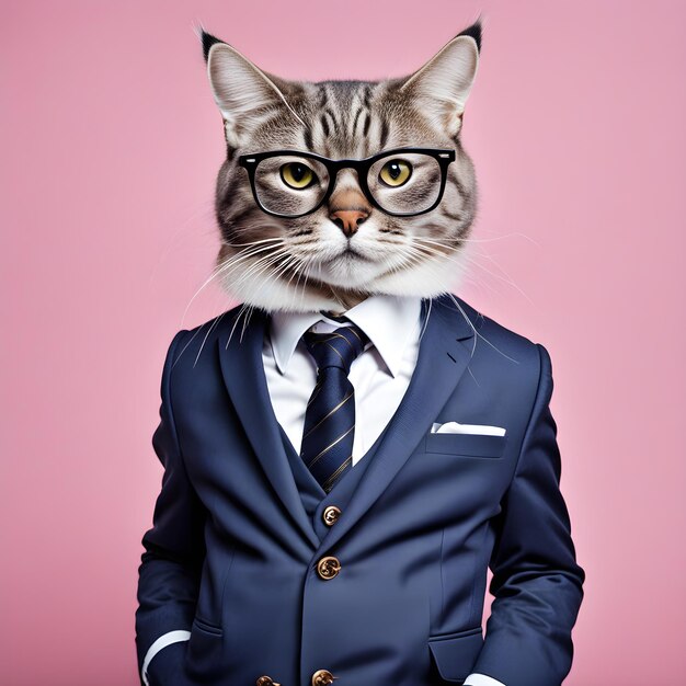 Le chat cool portant des vêtements de costume et des lunettes moderne génératif Ai