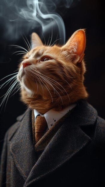 Photo un chat en costume d'affaires et un chapeau avec une cigarette et fume une mafia de gangsters professionnels