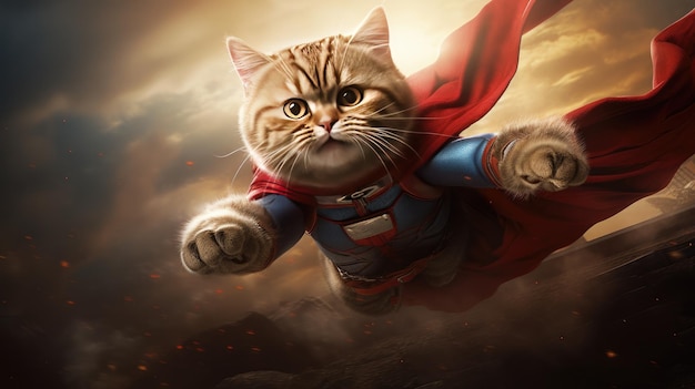 un chat en costume de super-héros