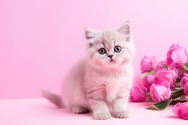 Chat de couleur rose sur fond rose