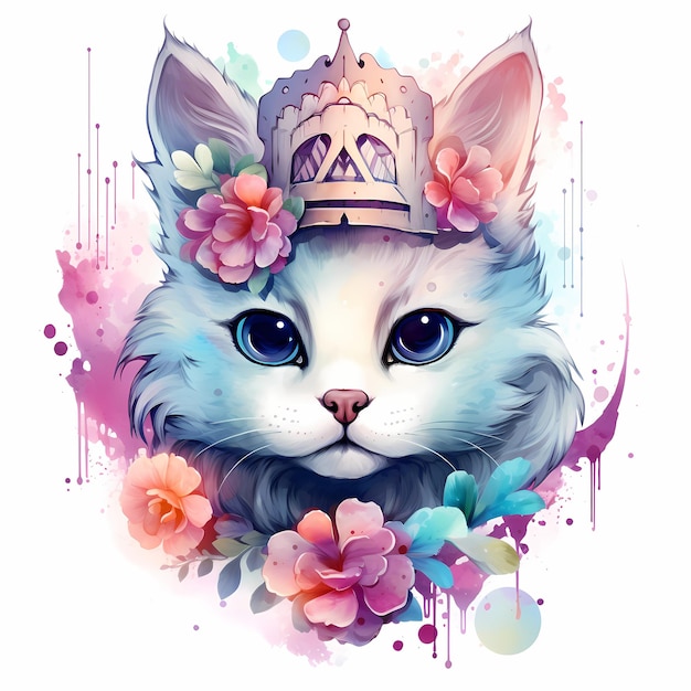 un chat avec une couronne de fleurs sur la tête