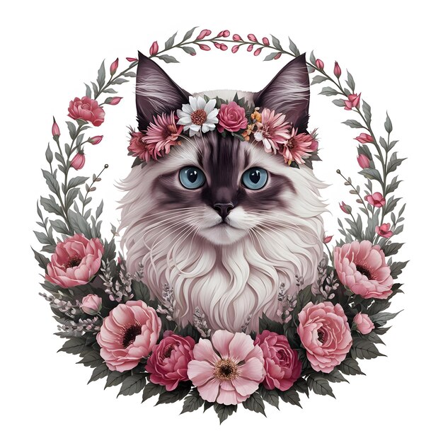 Photo un chat avec une couronne de fleurs sur la tête