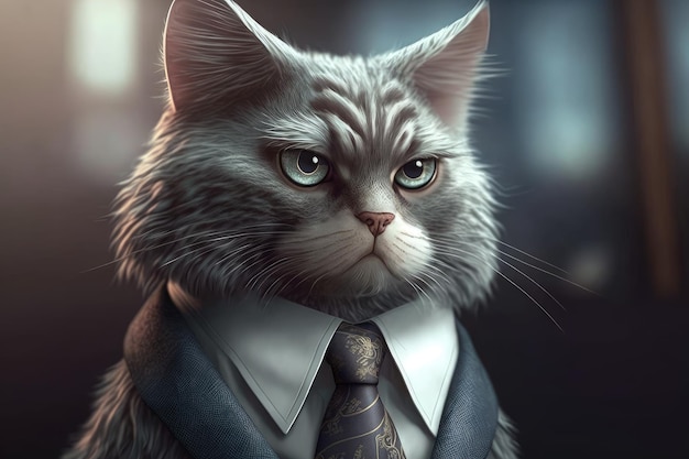 Un chat avec une cravate et une chemise qui dit "chat"