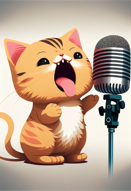 Le chat crie fort dans le microphone généré par l'IA