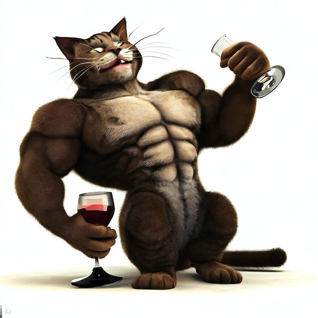 Le chat culturiste avec de la boisson