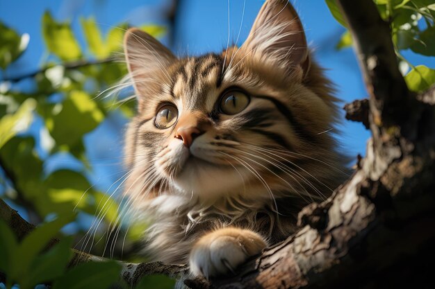 Le chat curieux sur l'arbre regarde l'IA générative