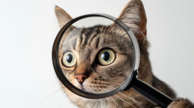 Un chat curieux qui regarde à travers une loupe