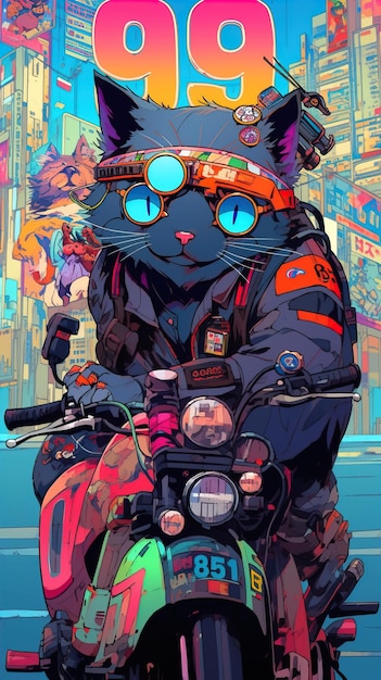 Un chat cyberpunk des années 80