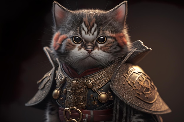 Un chat dans une armure avec le mot feu dessus Illustration générée par IA