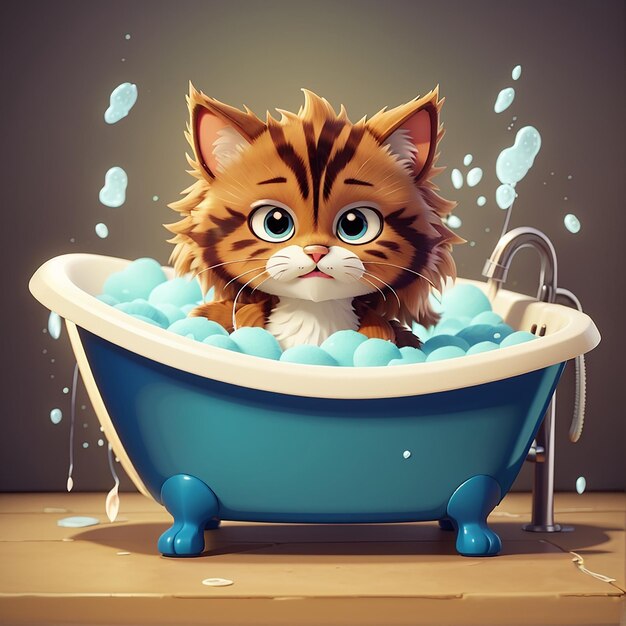 Photo un chat dans une baignoire qui a les mots le chat sur le fond