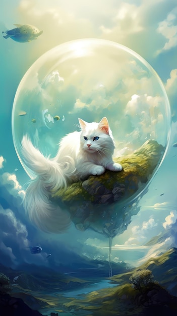 Un chat dans une bulle