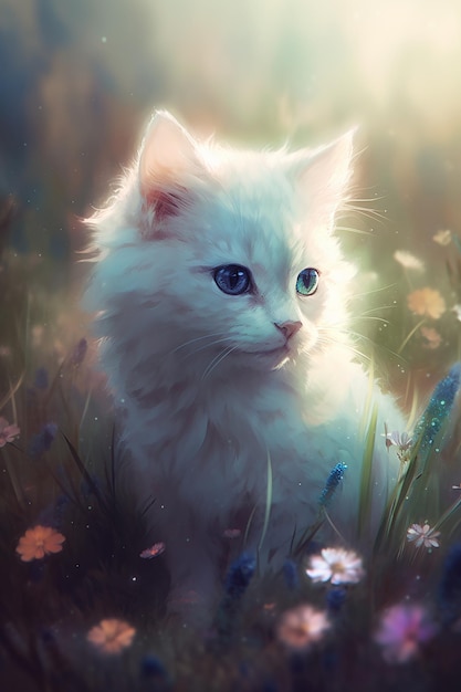 Un chat dans un champ de fleurs
