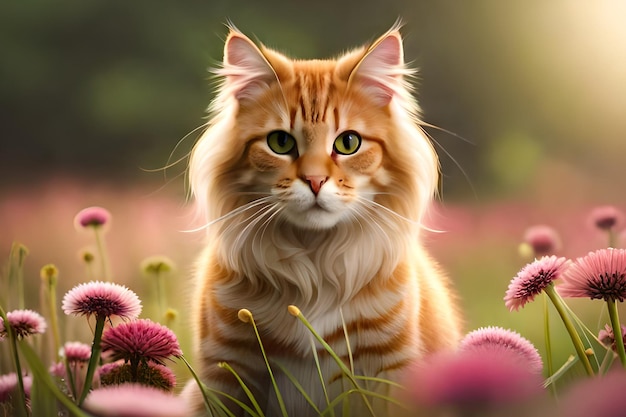 Un chat dans un champ de fleurs