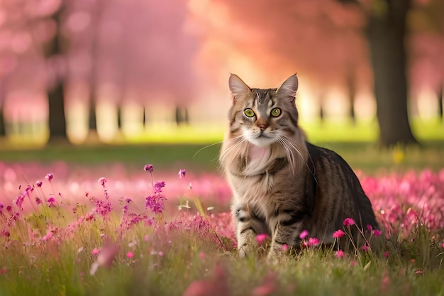 Un chat dans un champ de fleurs