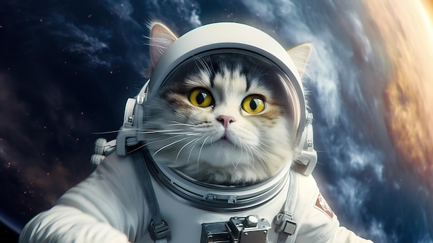 Un chat dans une combinaison spatiale dans l'espace Espace de copie de la bannière