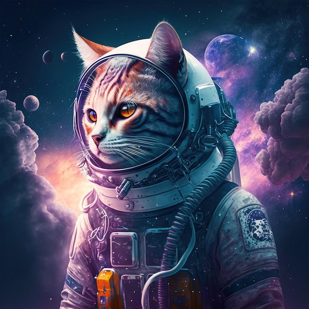 Un chat dans une combinaison spatiale avec le mot espace dessus