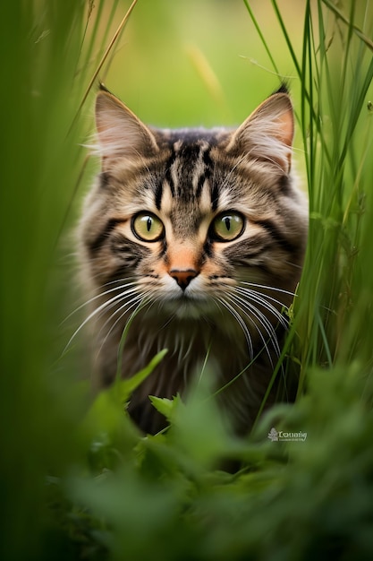 Un chat dans l'herbe