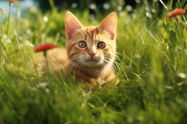 Un chat dans l'herbe