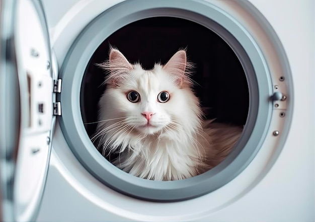 Un chat dans une machine à laver