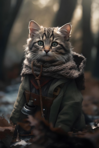Un chat dans un manteau avec une caméra
