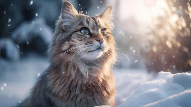 Un chat dans la neige