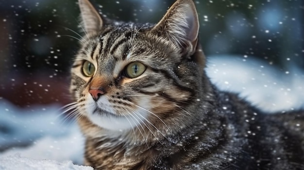 Un chat dans la neige