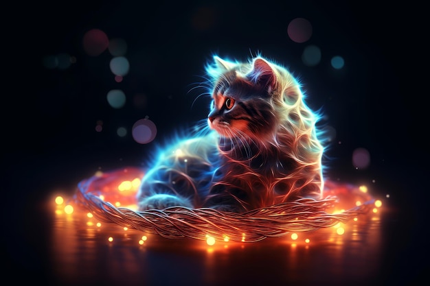 Un chat dans un nid avec des lumières