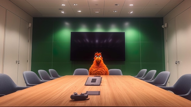 Photo un chat dans une salle de conférence avec un mur vert derrière lui