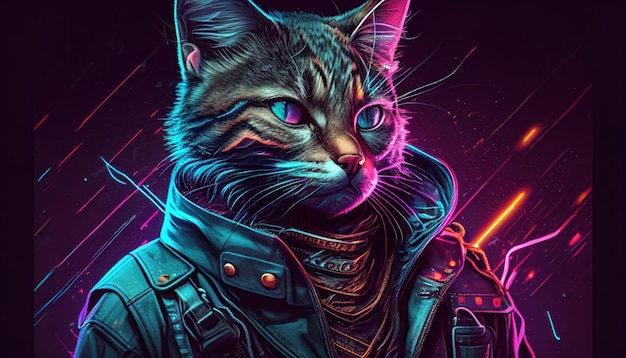 Chat dans le style cyberpunk par Generative AI