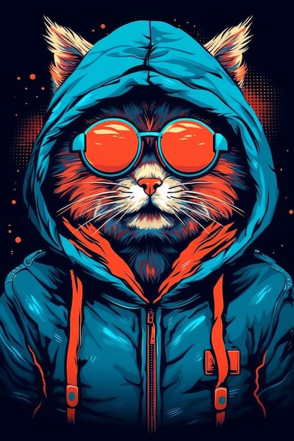 Un chat dans un sweat à capuche avec un sweat à capuche et des lunettes de soleil.