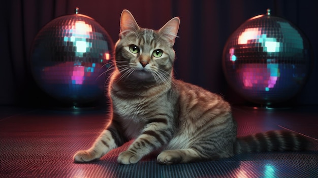 Chat dans une tenue à la mode disco qui traîne Generative ai