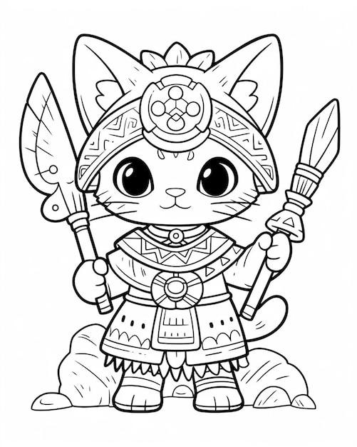 Photo un chat de dessin animé en armure tenant une épée et un bouclier génératif ai