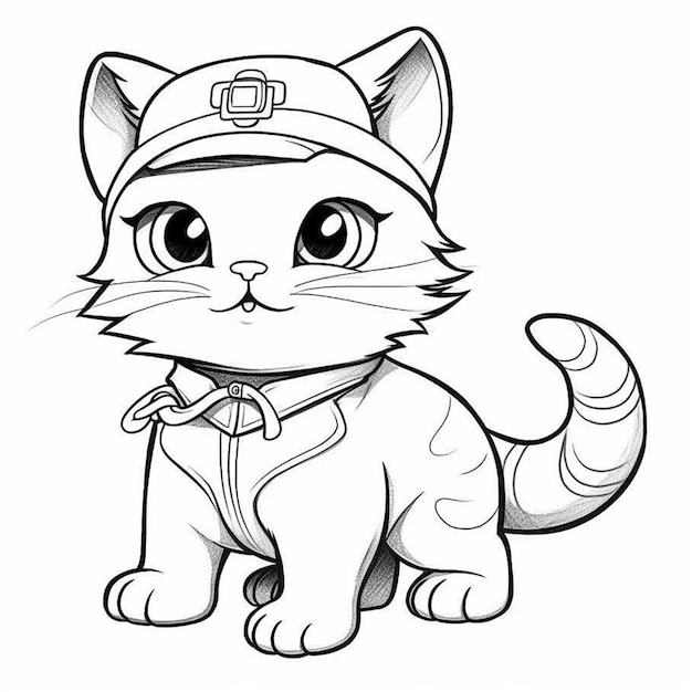 Un chat de dessin animé avec un chapeau qui dit "chat" dessus
