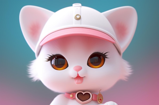 Un chat de dessin animé avec un chapeau rose