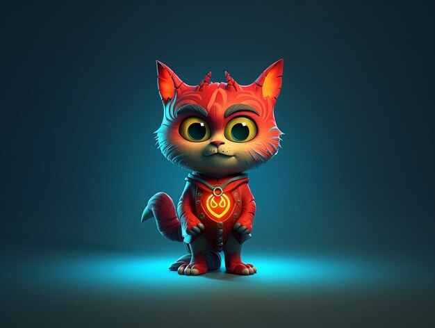 Un chat de dessin animé avec un cœur rouge sur sa poitrine