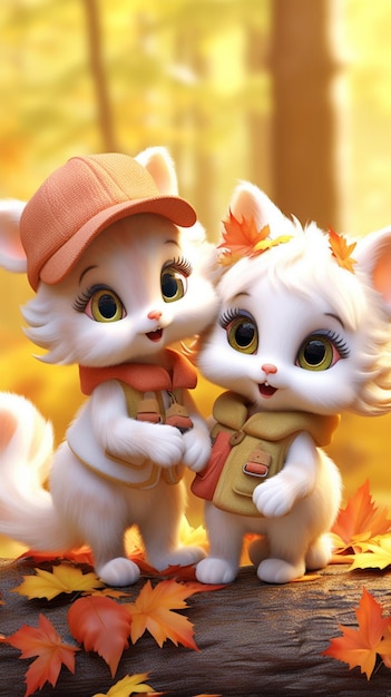 Un chat de dessin animé et une fille avec un chapeau orange et un chapeau orange