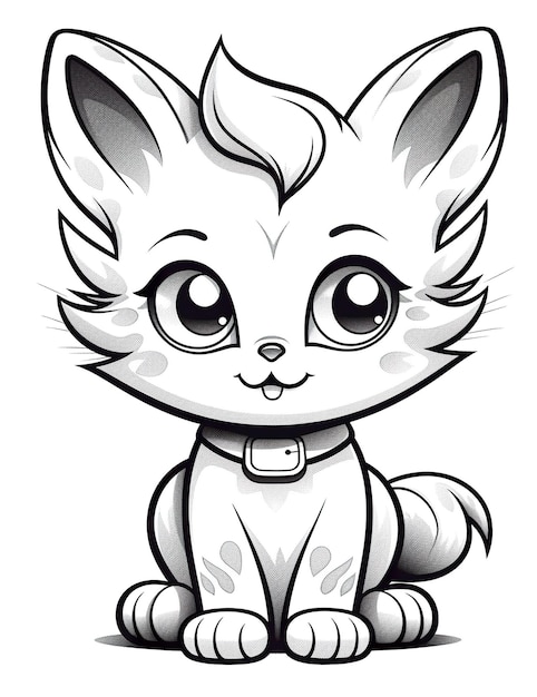Un chat de dessin animé avec de grands yeux et un collier Image AI générative Livre de coloriage pour les enfants