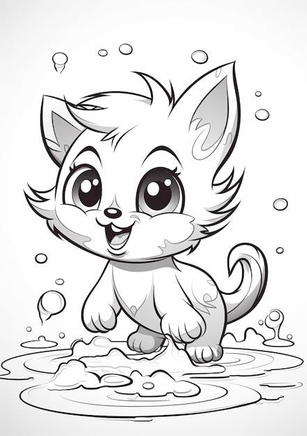 Photo chat de dessin animé jouant dans l'eau avec des bulles générative ai