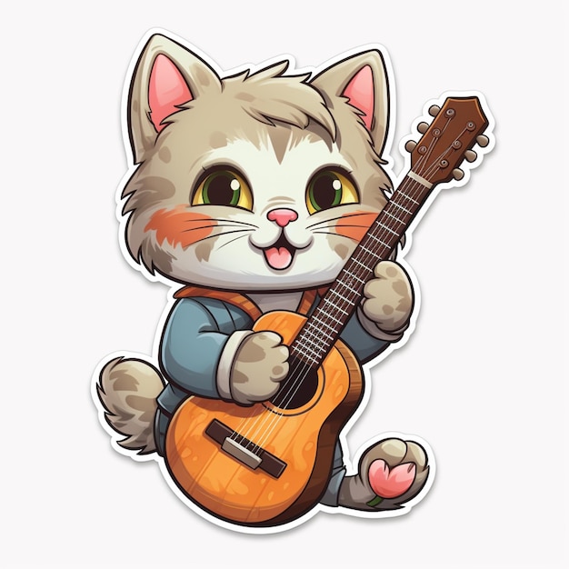 chat de dessin animé jouant de la guitare et assis par terre ai générative