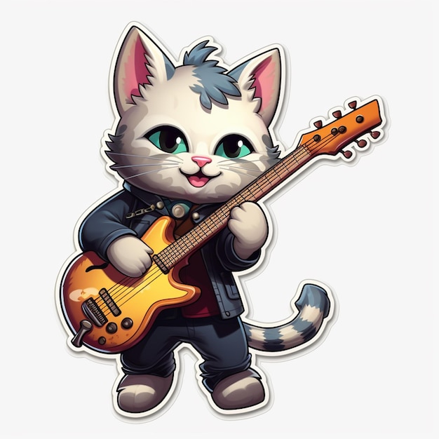 chat de dessin animé jouant de la guitare et portant une veste en cuir ai générative