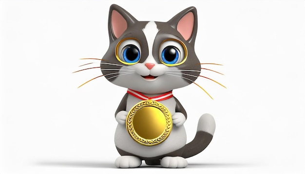 Un chat de dessin animé avec une médaille d'or